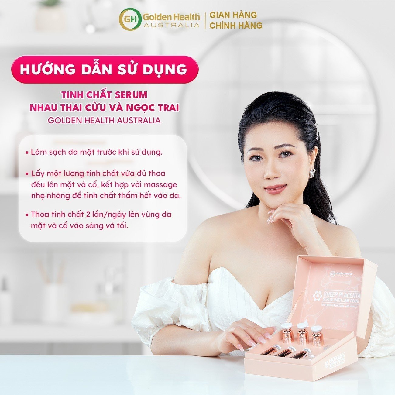 Tinh Chất Serum Nhau Thai Cừu Và Ngọc Trai Golden Health (6x10ml) Hỗ Trợ Làm Giảm Nám, Tàn Nhang, Chống Lão Hoá Và Trắng Sáng Hồng Hào