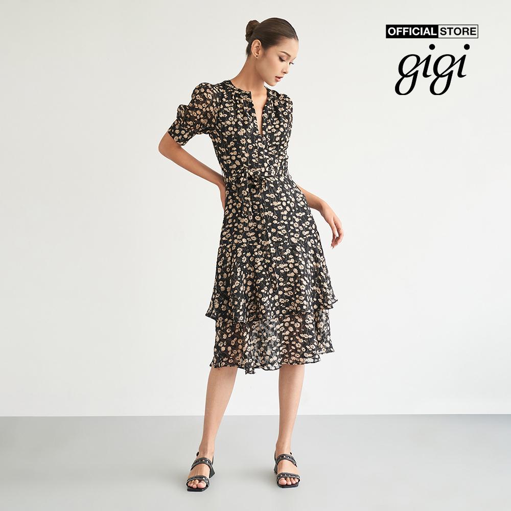 GIGI - Đầm midi tay ngắn xếp tầng phối họa tiết hoa nữ tính G2102D222105