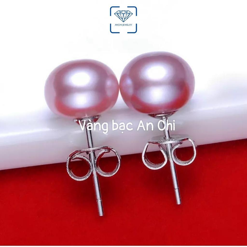 Bông tai nụ trai chốt bạc thanh lịch thời trang, trang sức Anchi jewelry