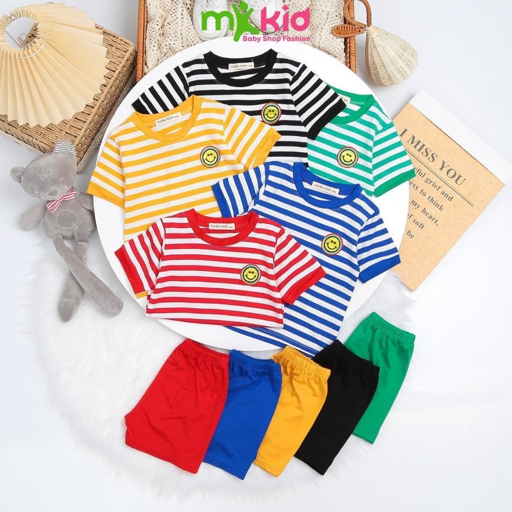 Bộ Cộc Tay Cho Bé Bộ Minky Mom Cộc Tay Sọc Thêu cho bé trai bé gái, chất thun lạnh cao cấp siêu mềm mát