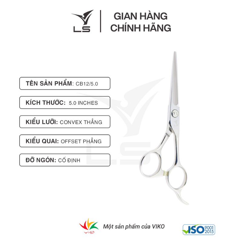 Kéo cắt tóc LS lưỡi thẳng quai offset phẳng đỡ ngón cố định CB12/5.0