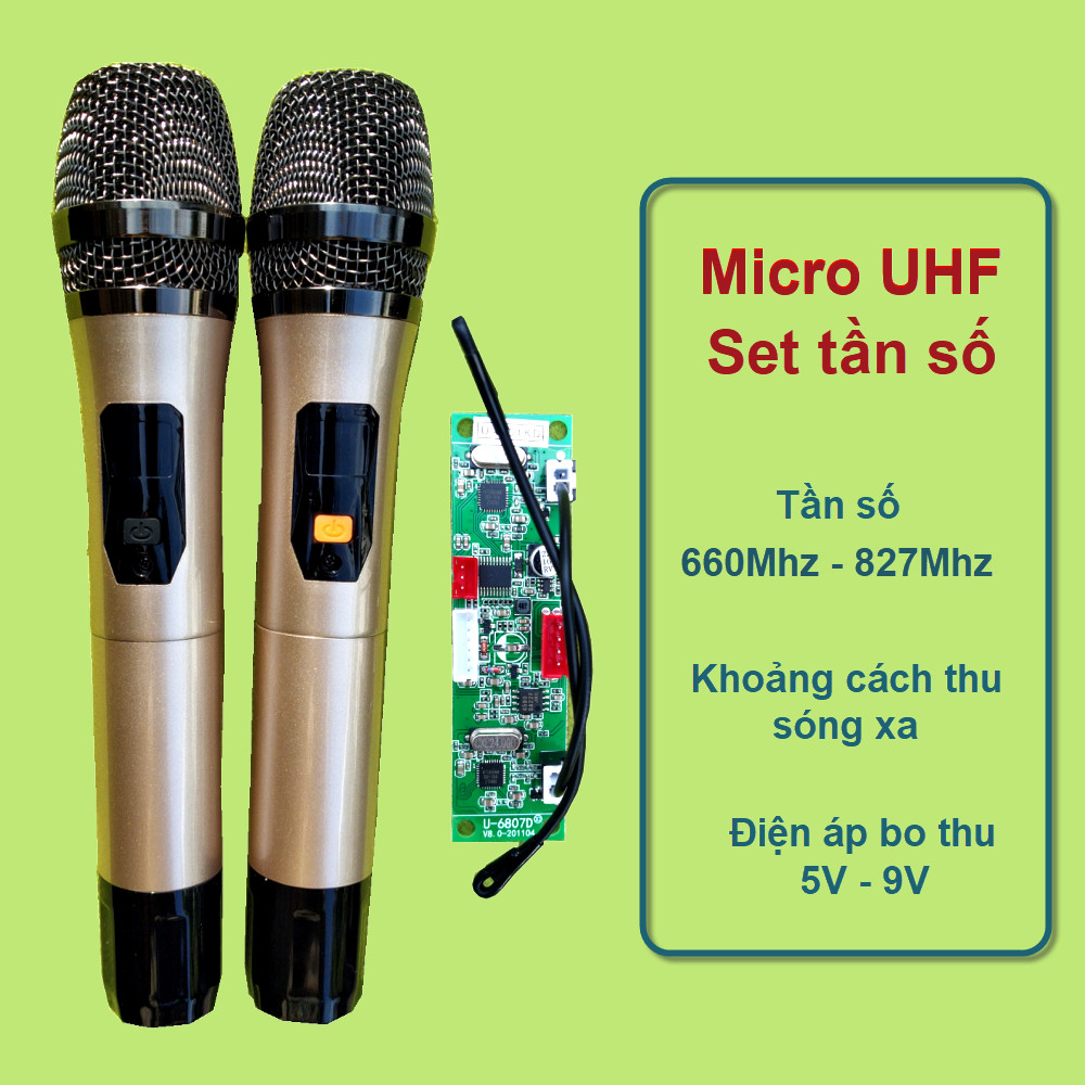 Micro không dây UHF đôi cho loa kéo mạch loa kéo - SET được tần số - thân nhôm micro cho loa kéo - ampli