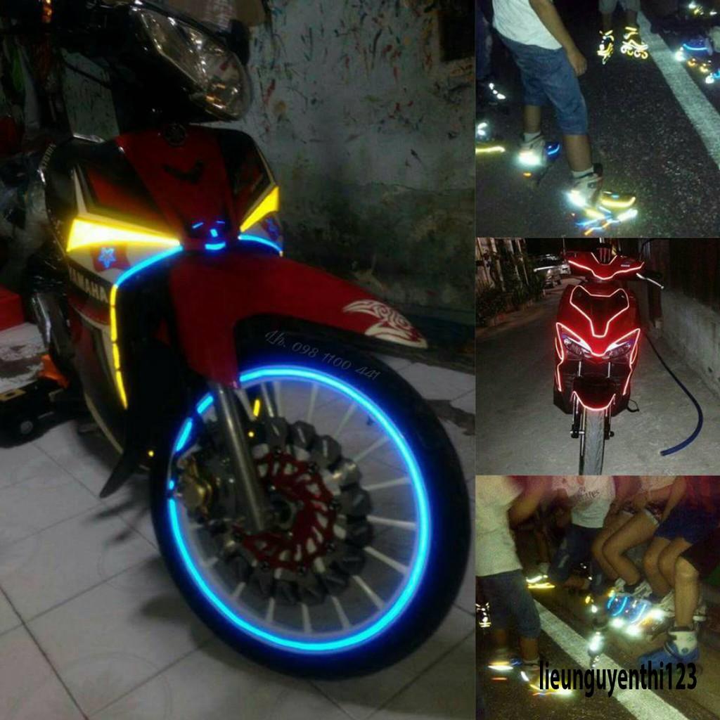 Bộ tem dán vành phản quang xe gắn máy và xe ô tô , decal dán vành phản quang 2 bánh