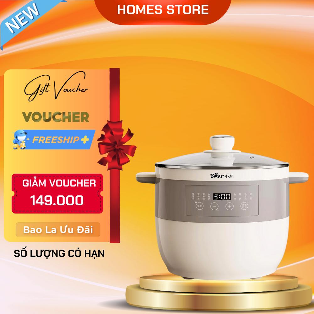 Nồi Nấu Cháo Kho Cá Chưng Yến Bear Ddz - C101V1 Gồm 2 Thố Và Khay Hấp Dung Tích 2.5 Lít Công Suất 500 W - Hàng Chính Hãng - Kem Ddz - B25Q3