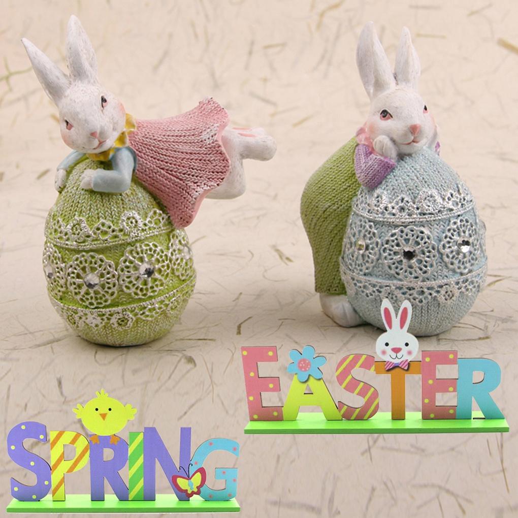 2 Sets Wood Ornaments Easter Decorations Cute Rabbit Handy Installation Letters Birthday Gifts Accessories DIY