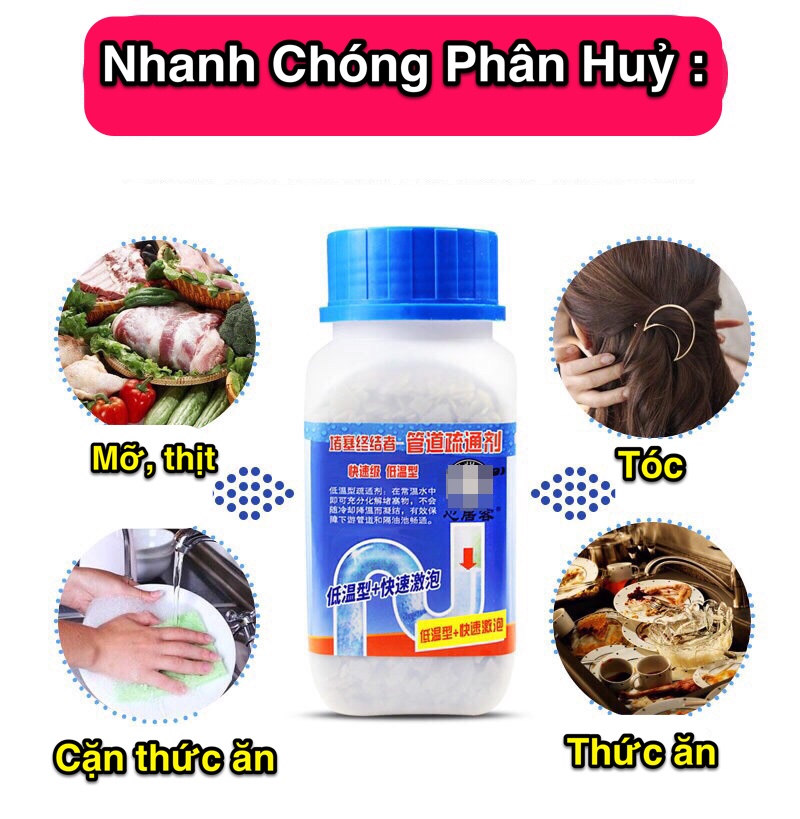 Bột thông cống,Hoá chất thông bồn cầu mạnh, xử lý nhanh tắc ngẽn cầu nghẹt, lavabo nghẹt, bồn rửa chén nghẹt. Bot thong bon cau hộp lớn 268g