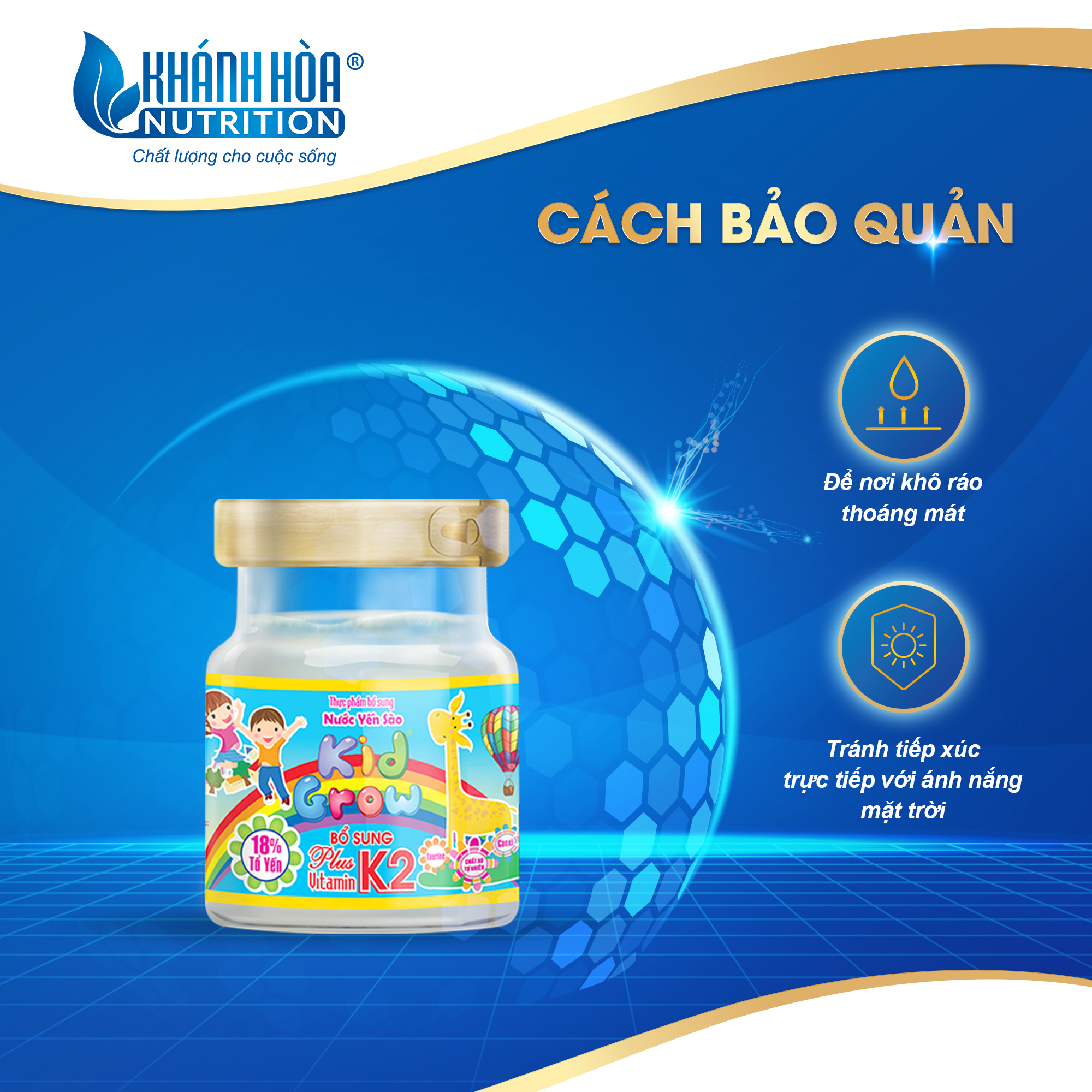 Nước Yến Sào Kidgrow 18% Bổ Sung Vitamin K2 Hương Tự Nhiên - Khánh Hòa Nutrition - Block 6 lọ x 70 ML