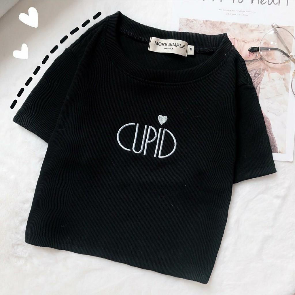 Áo Croptop Nữ Thêu CUPID Tay Ngắn Form Ôm Ulzzang