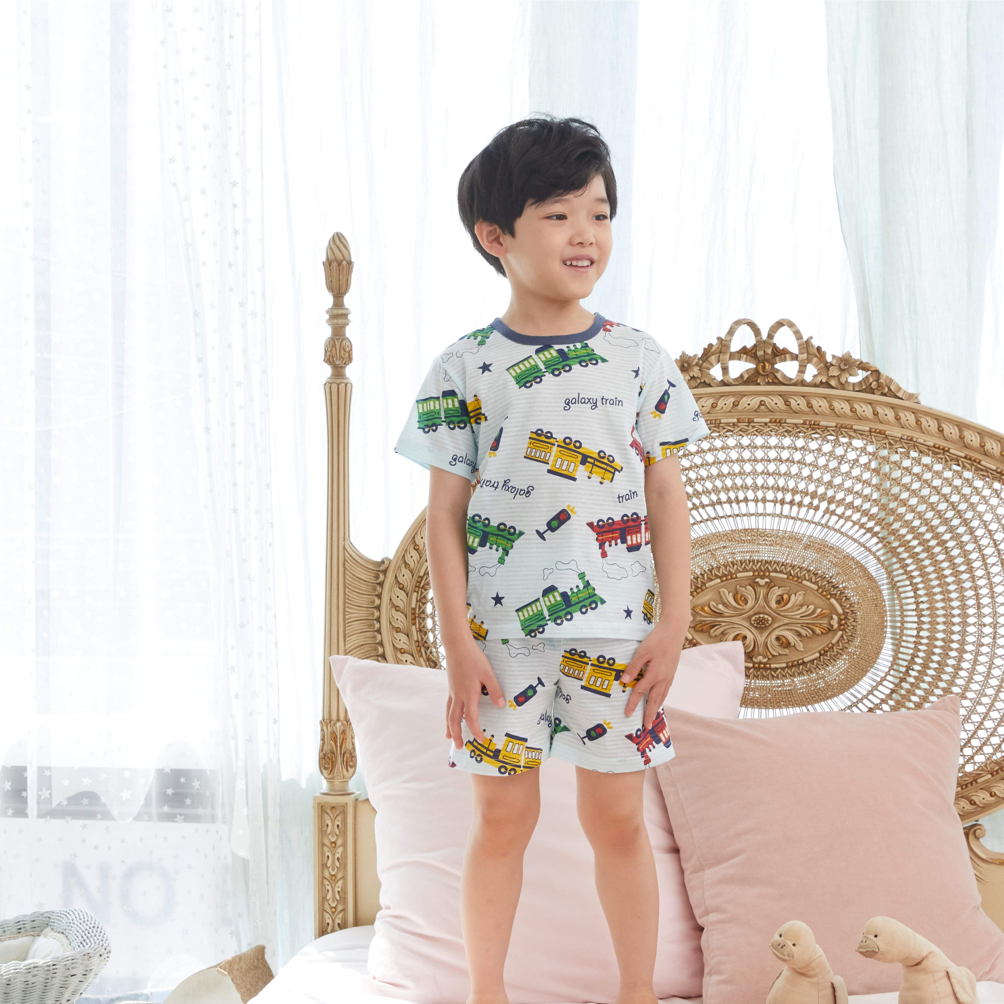 Bộ ngủ cộc tay cho bé Olomimi Hàn Quốc Galaxy Train SS20 - 100% cotton