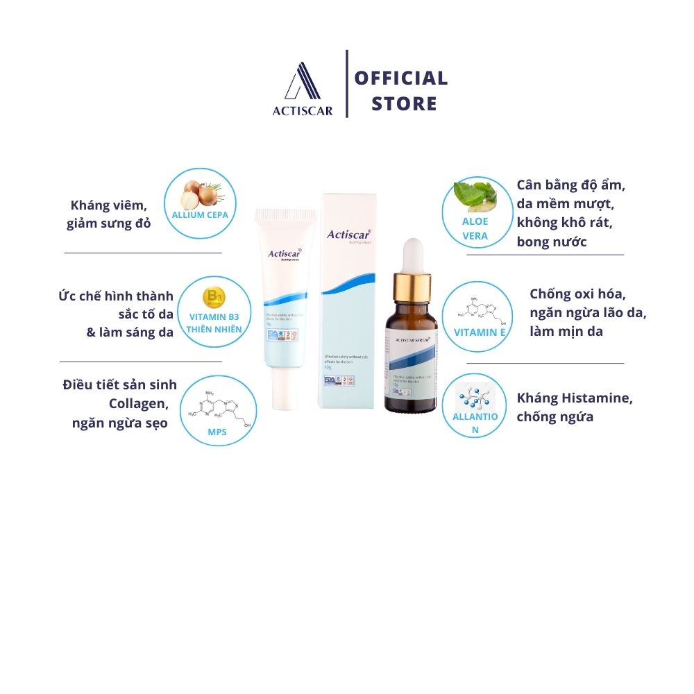 Bộ 2 Kem Mờ Sẹo + 1 Serum Actiscar Hỗ Trợ Làm Mờ Sẹo Lõm Rỗ Thâm