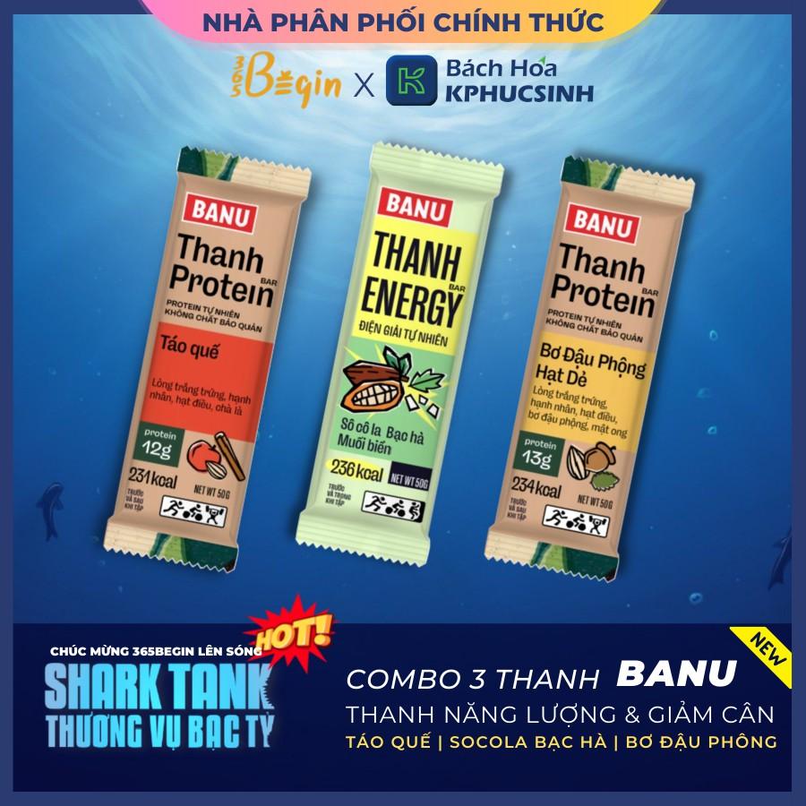 Combo 3 bánh ăn kiêng giảm cân protein Banu 365 Begin (50g/thanh)