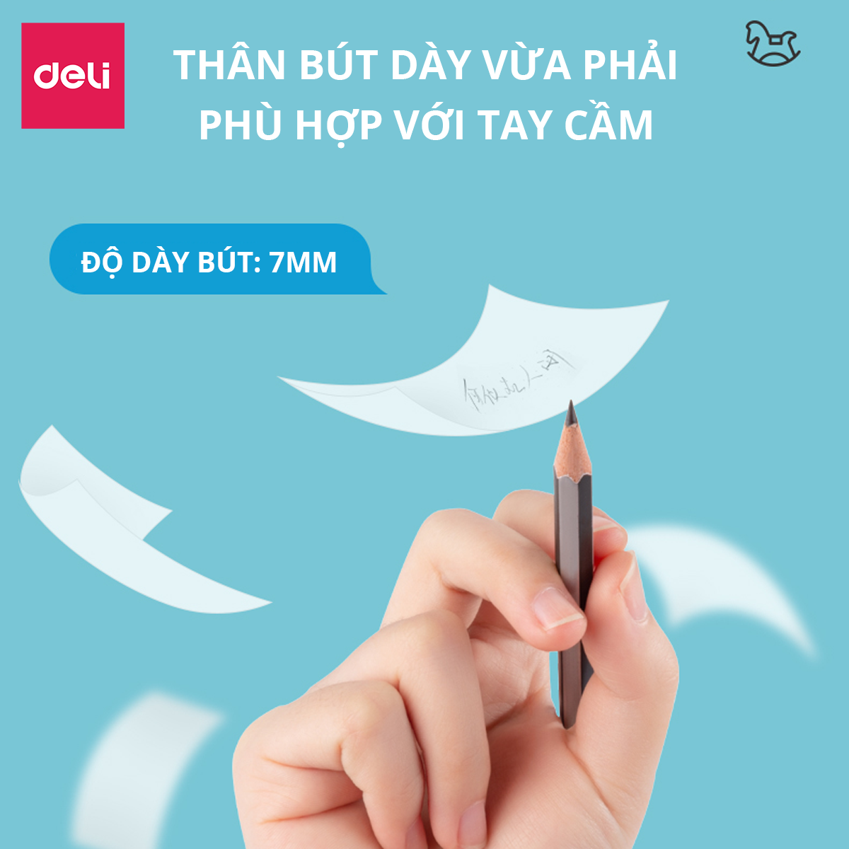 Bút chì 2B HB gỗ tự nhiên Deli - Dễ gọt và nhạy với máy chấm thi - Kèm tẩy và gọt - 10 chiếc/vỉ 50 chiếc/hộp - 33431 / 33433