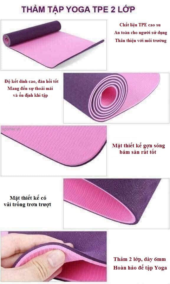 Thảm Tập YoGa 6mm 2 lớp + Bao Thảm Tập Yoga