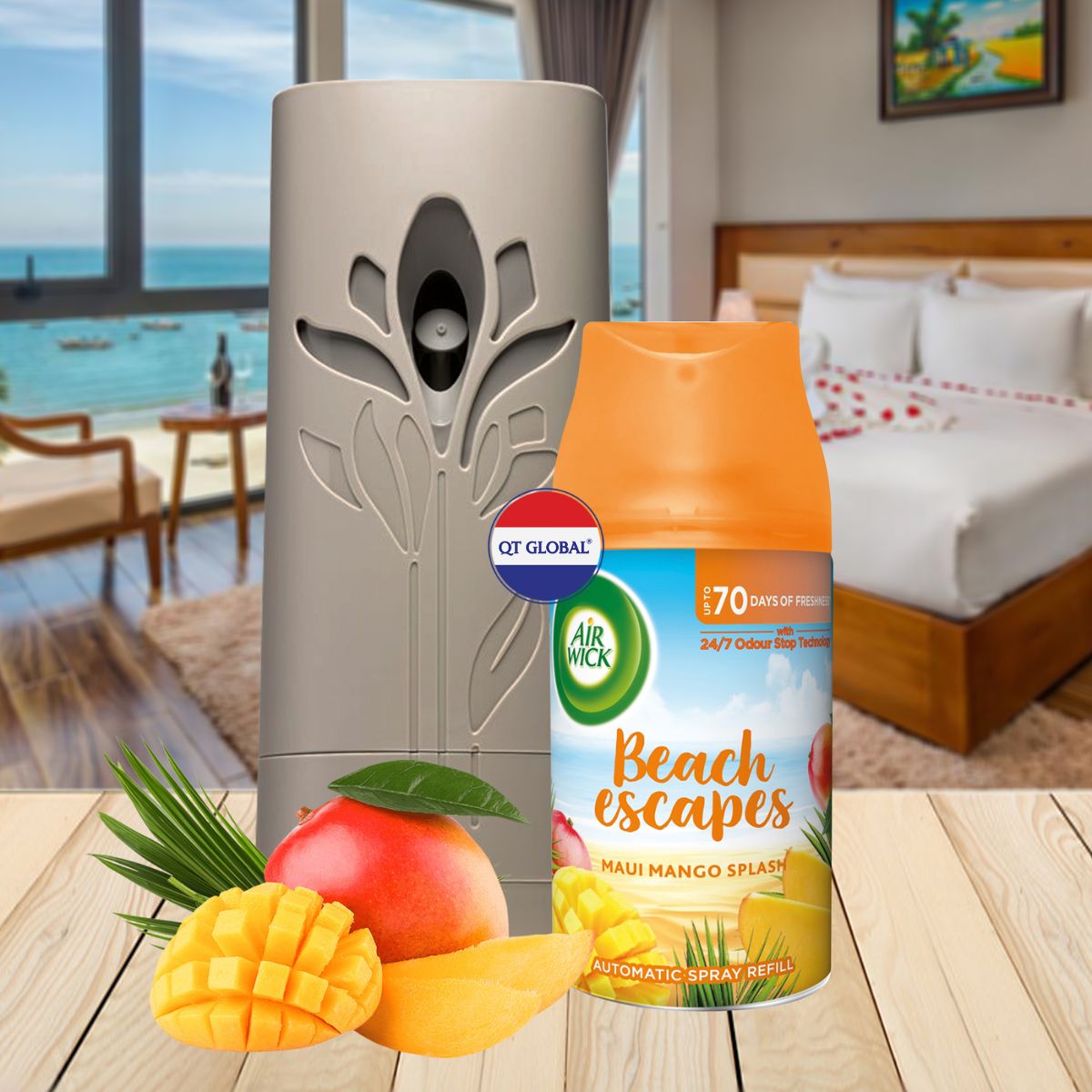 Bộ xịt thơm phòng tự động Air Wick Maui Mango Splash 250ml QT0067 - Xoài Hawaii, gió biển