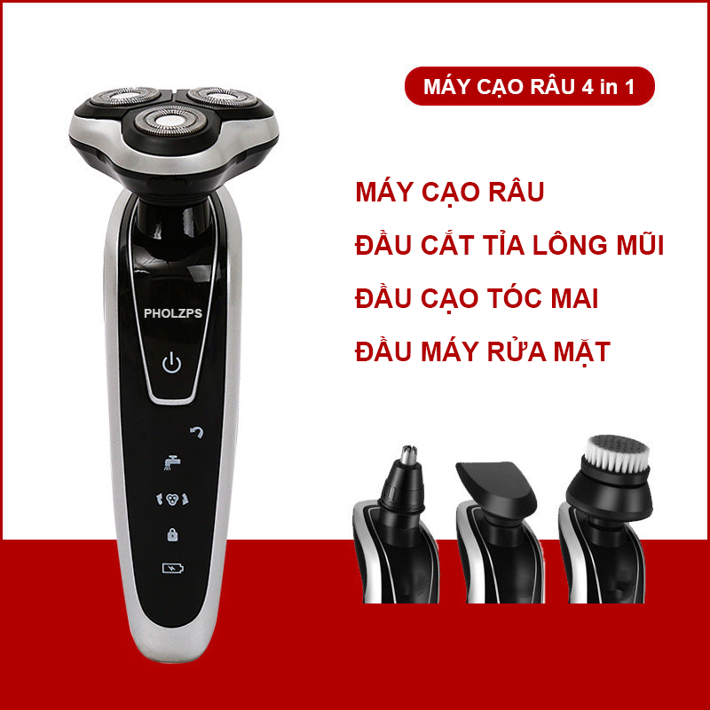 Máy Cạo Râu Đa Năng 4 In 1 Hàn Quốc Cao Cấp Smart Pholzps Tông Đơ Cắt Tóc Tỉa Lông Mũi Massage Mặt Dao Cạo Râu Điện Xiaomi Khô Chống Nước Ipx7 Có Thể Thay Lưỡi Dao Cạo Râu Pin Trâu