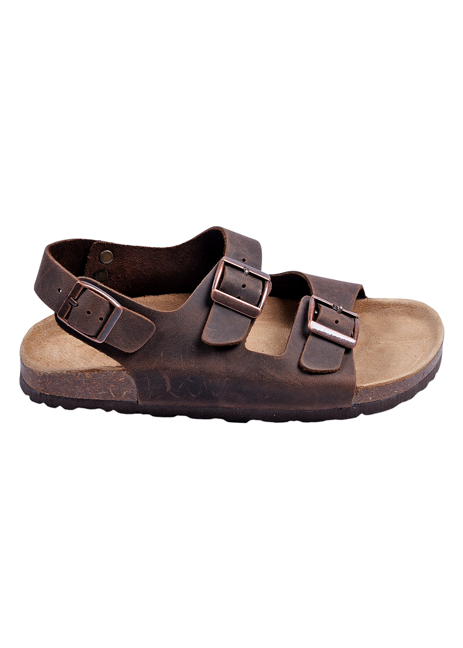 Giày Sandal Nữ 2 Khóa Da Bò Nâu Đế Trấu HuuCuong 2166