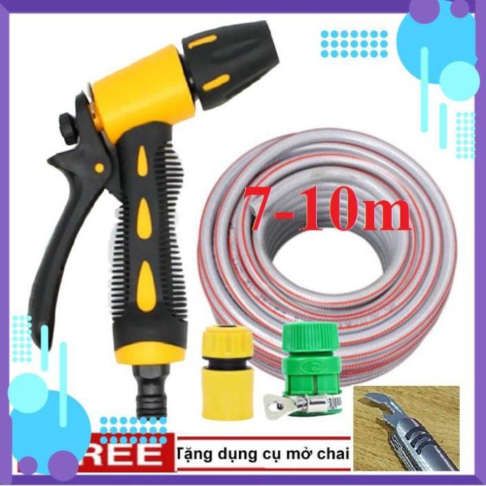 Vòi Xịt Nước️ Bộ dây vòi xịt nước rửa xe, tưới cây , tăng áp 3 lần, loại 7m, 10m 206319 cút sập, + mở chai