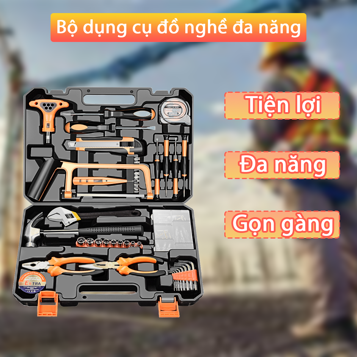Bộ dụng cụ đồ nghề đa năng, 16 chi tiết, thiết kế tay cầm bọc da mềm, thoải mái cầm nắm- K1712