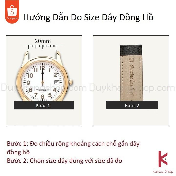 Dây đeo bằng da khóa bướm bạc hai nút bấm cho đồng hồ size 14mm 15mm 16mm 17mm 18mm 19mm 20mm 21mm 22mm 23mm 24mm