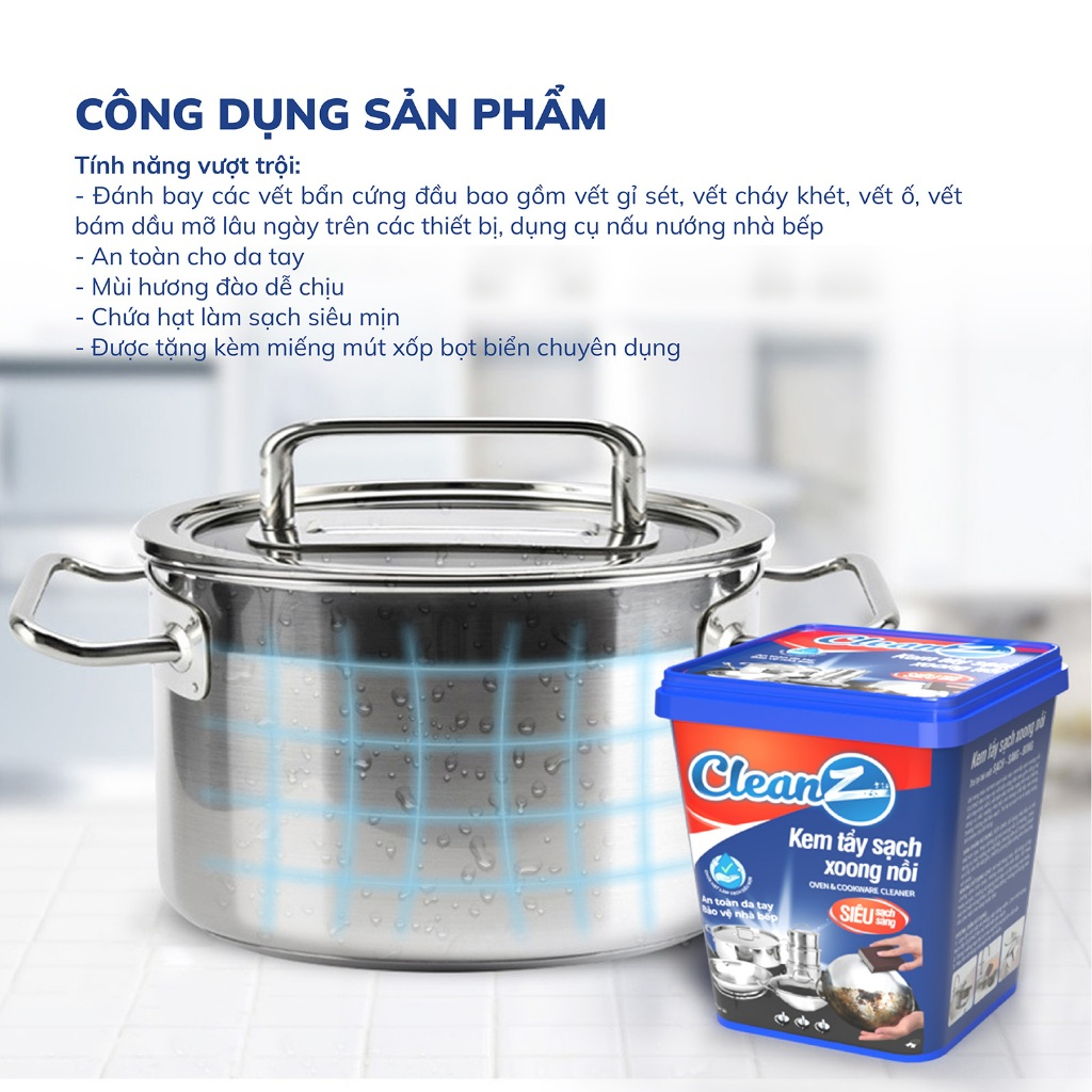 Kem tẩy xoong nồi đa năng Cleanz Aikomi 500g (TẶNG KÈM MIẾNG XỐP VỆ SINH)