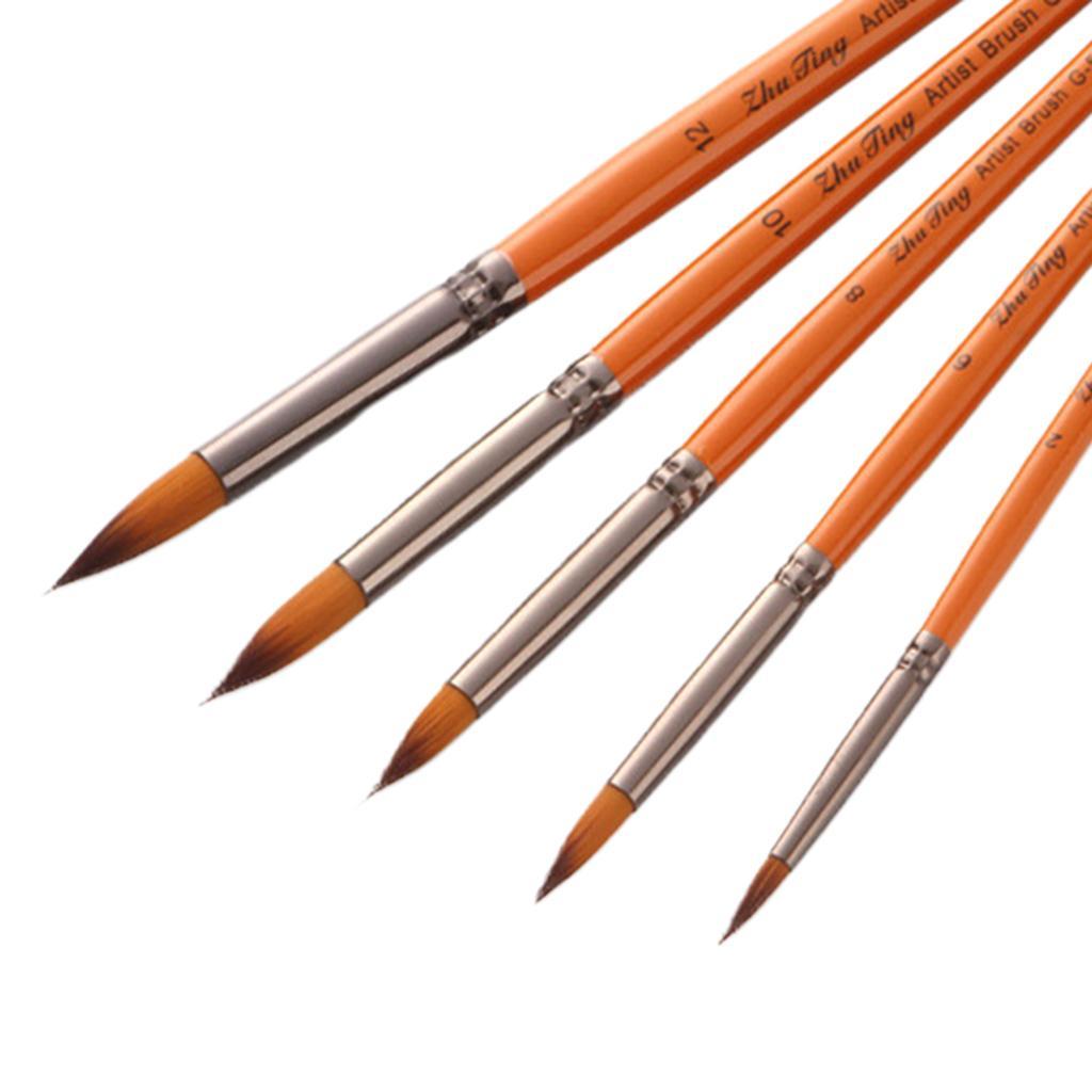 5Pc Wooden Nylon Brush for Watercolor