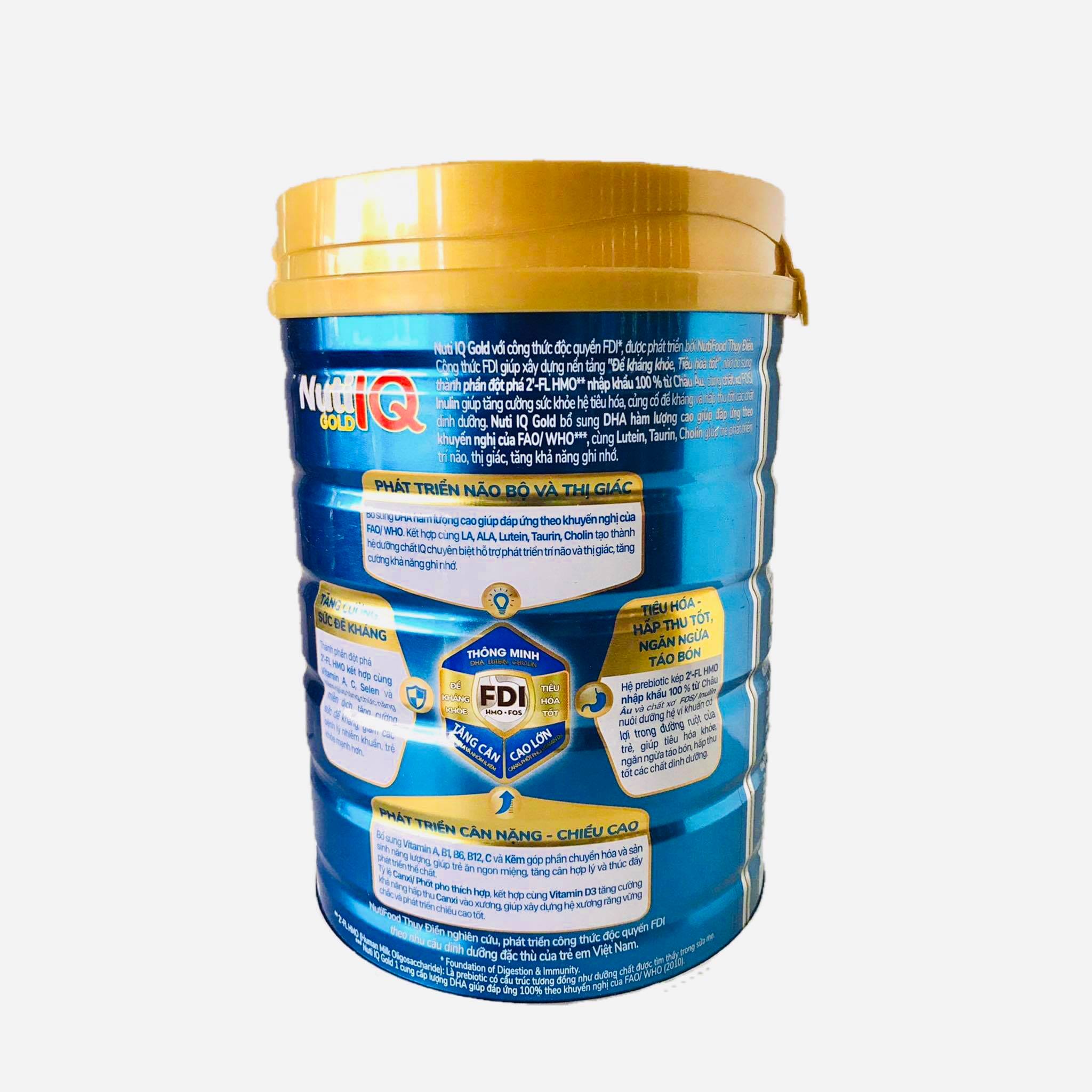 Bộ 5 lon sữa Nuti IQ Gold 2 900g (mới) - Phát triển não bộ và thị giác, Tăng cường sức đề kháng, Phát triển cân nặng - chiều cao, Tiêu hoá - hấp thu tốt, Ngăn ngừa táo bón