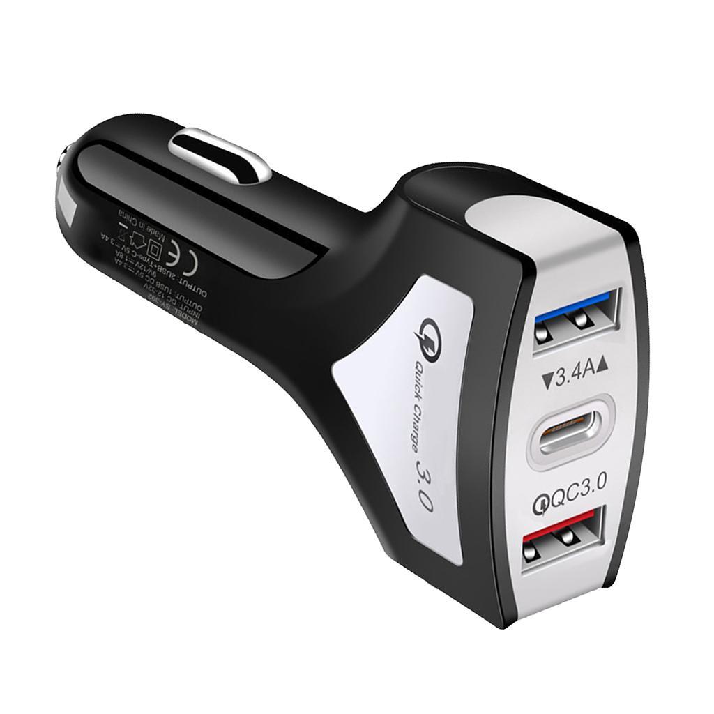 QC3.0 Universal Dual Port LED USB Smart Car Quick Charge Adapter Black