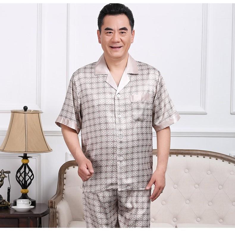 Bộ pyzama lụa ngắn tay mặc nhà nam trung niên_hàng sẵn