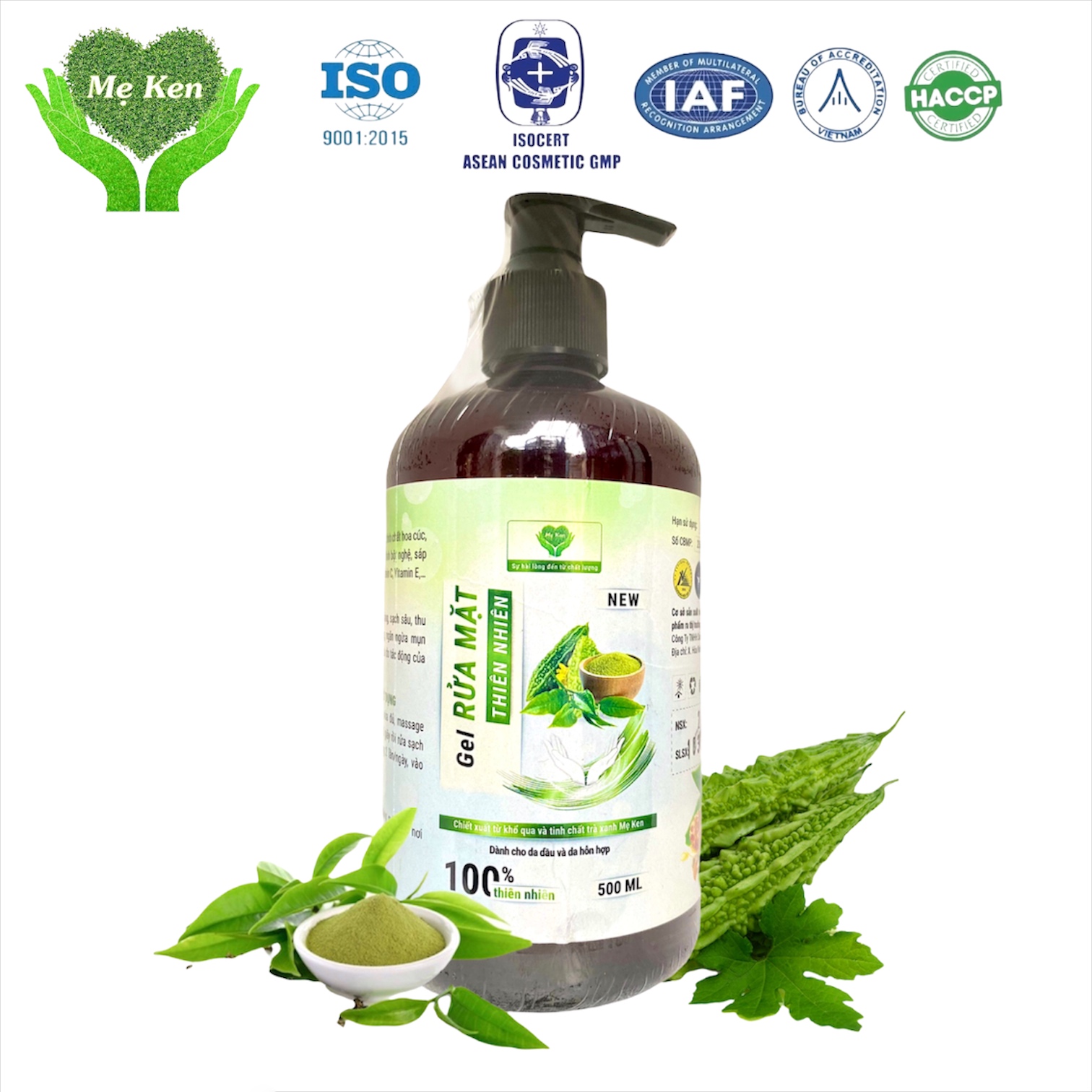 GEL RỬA MẶT CHIẾT XUẤT KHỔ QUÀ VÀ TRÀ XANH MẸ KEN 500ml- Dành cho da hỗn hợp, da nhờn, SỮA RỬA MẶT - tặng kèm 1 khăn mặt