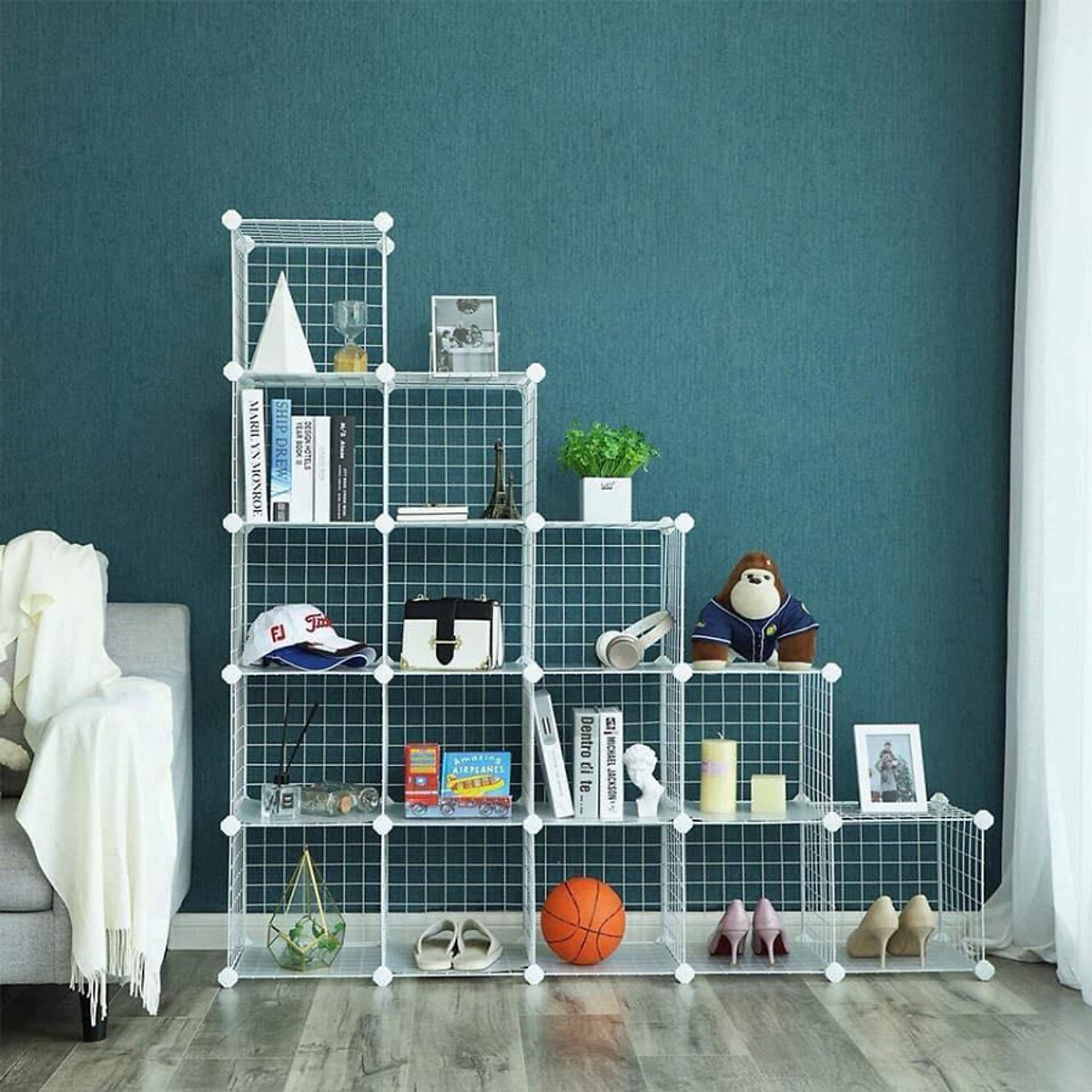 KỆ TỦ GHÉP LƯỚI SẮT 15 NGĂN BẬC THANG