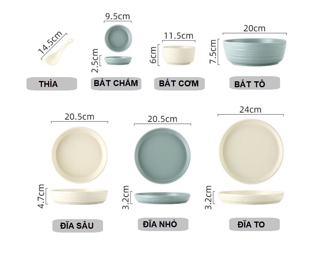 Set 38 chi tiết mix xanh và trắng phong cách Hàn Quốc