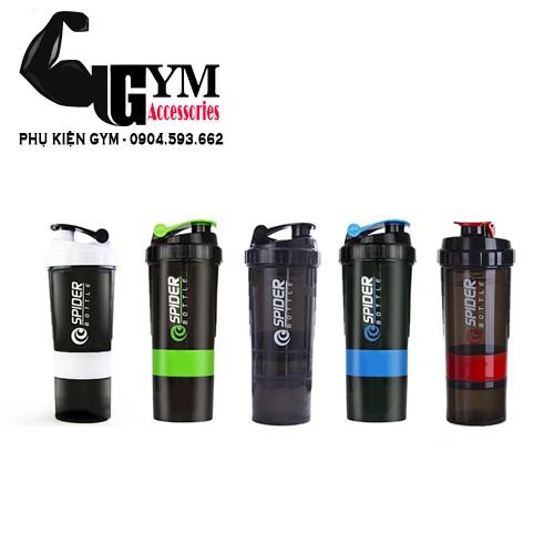 Bình lắc 3 ngăn bình nước thể thao Spider Bottle - màu Đen