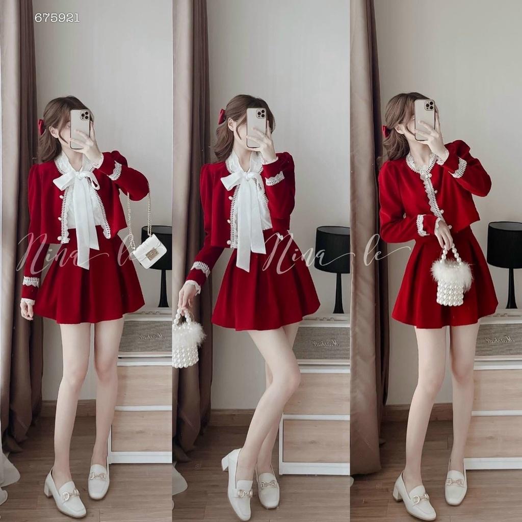 SET ÁO NHUNG CỔ REN KÈM CHÂN VÁY