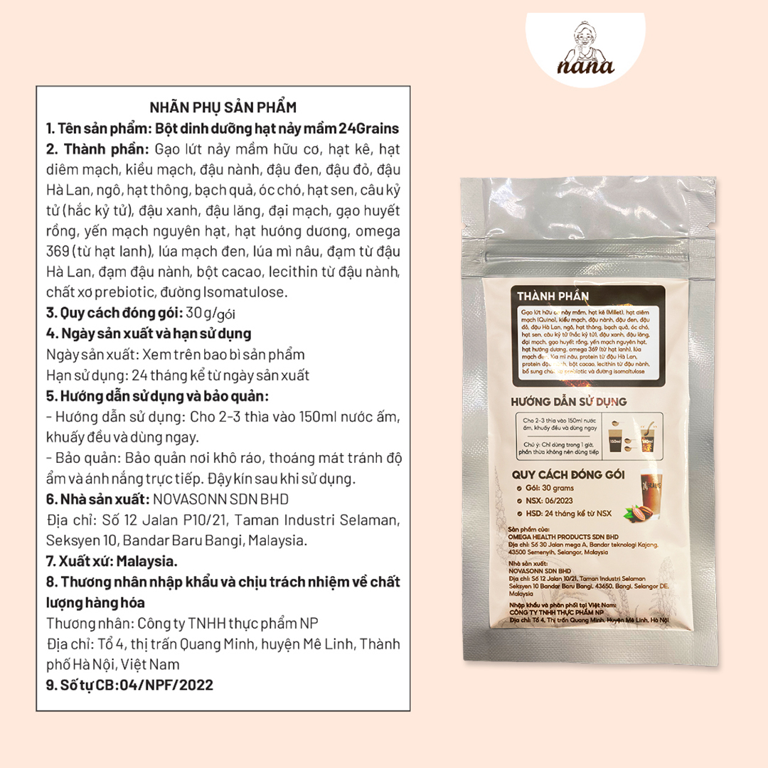 Combo Sữa Hạt Gạo Lứt Hữu Cơ Millet &amp; 24Grains Gói 30g Nana Malaysia Cho Trẻ Từ 3 Tuổi &amp; Người Lớn Bổ Sung Dinh Dưỡng - 24grains