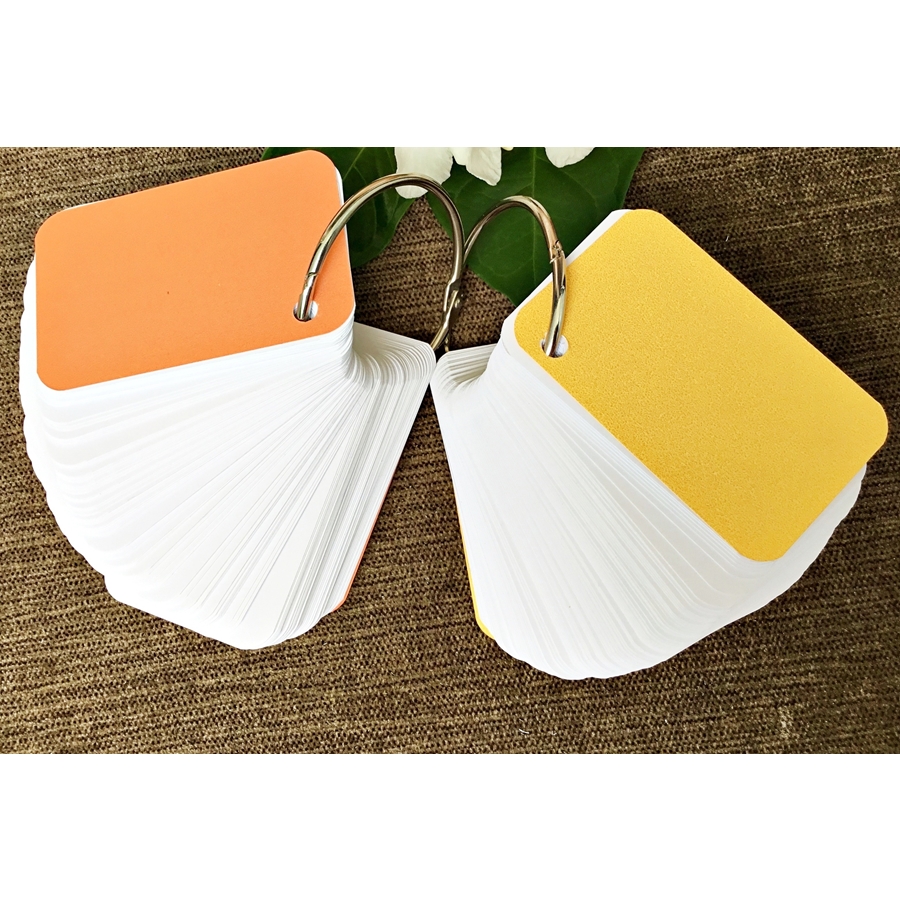 200 thẻ flashcard trắng 5x8cm bo góc siêu dày phong cách mới tặng kèm +bìa cứng 3D học ngoại ngữ
