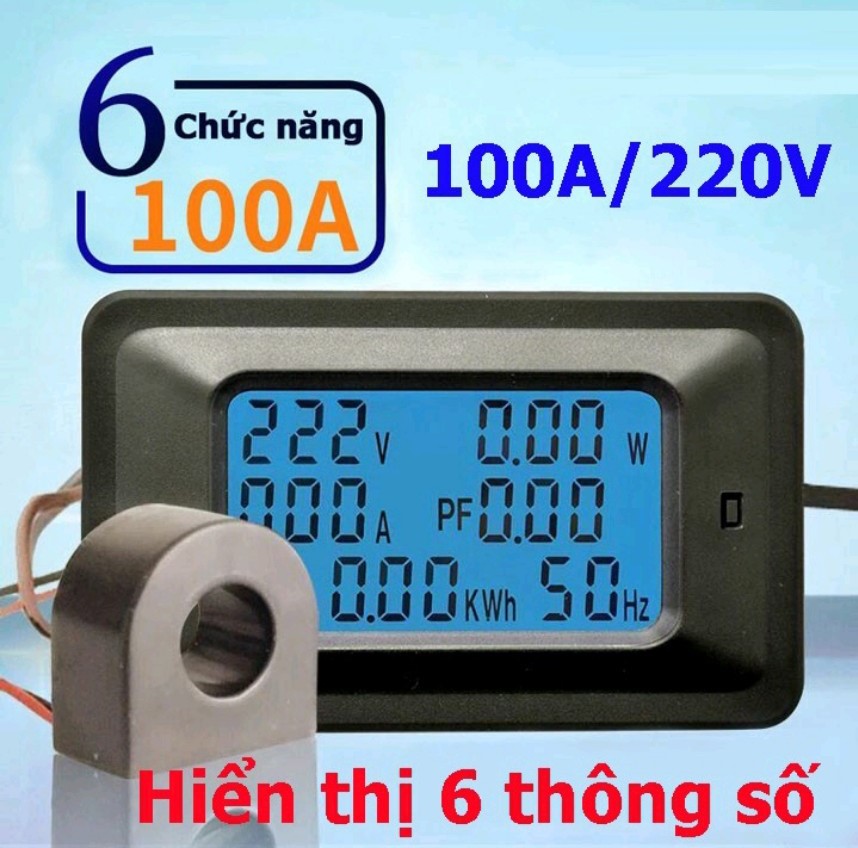 Bộ Công tơ điện tử,Thiết bị đo công suất 100A, đồng hồ điện tử hiển thị 6 thông số 100A