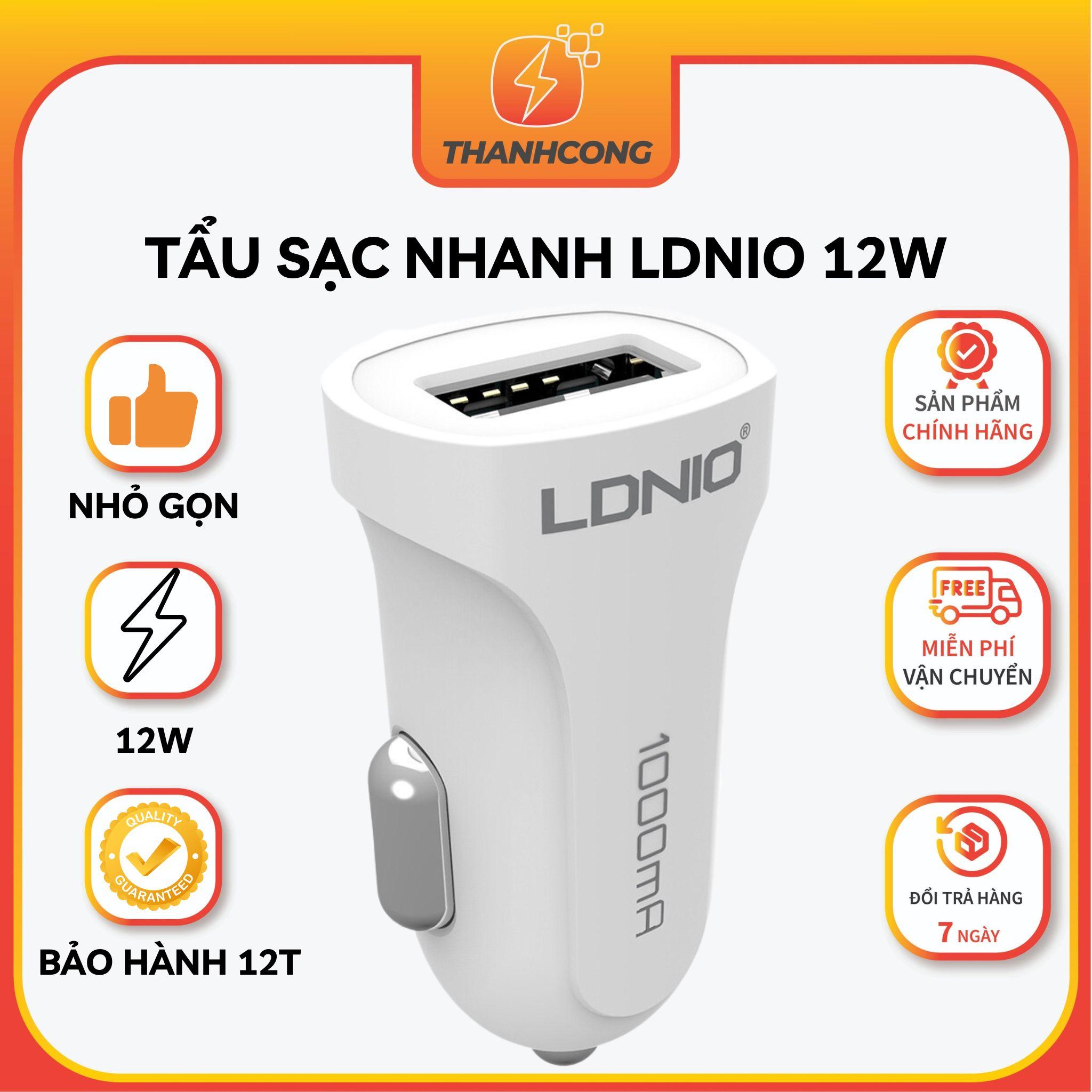 Tẩu sạc nhanh ô tô LDNIO 12w 1 cổng USB, tẩu sạc ô tô nhỏ gọn, hàng chính hãng - Thành Công Mobile