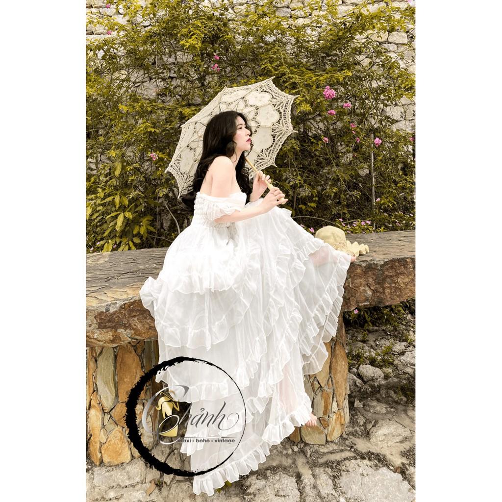 Maxi trắng cánh tiên nhẹ nhàng.
