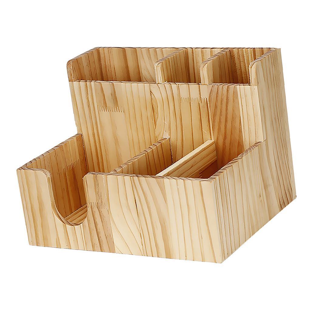 Wooden Cup lid dispenser Coffee Condiment and Accessories Caddy Organizer