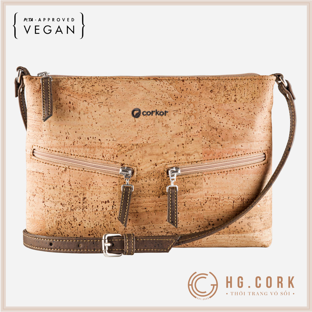 Túi Đeo Chéo Nữ Cao Cấp Phối Khóa - SMALL CROSSBODY PURSE - HGcork Corkor CK159 - Vật liệu da cork thực vật thuần chay - Sản phẩm Handmade, Sản xuất tại Bồ Đào Nha