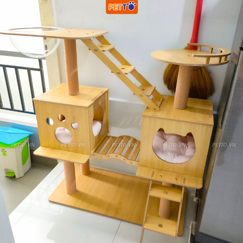 Nhà cây cho mèo bằng gỗ KÈM LỒNG KÍNH xinh xắn tháo lắp dễ dàng BẢO HÀNH 1 NĂM dành cho 1- 3 bé mèo CH013_G