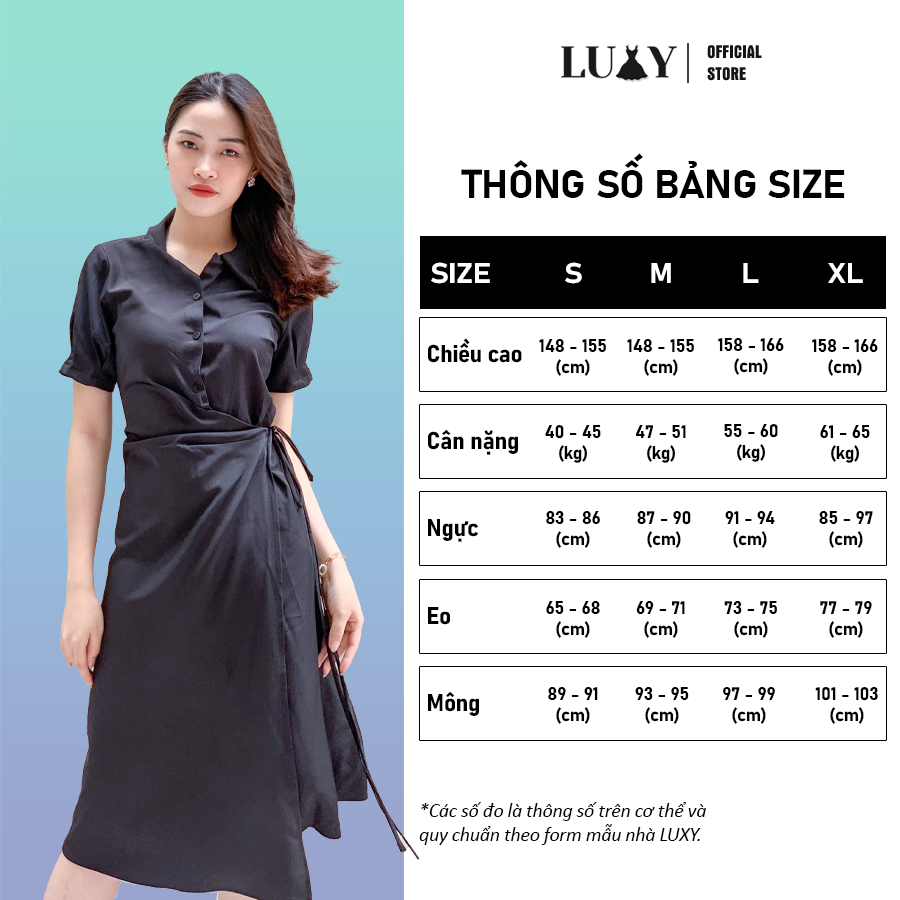 Váy dáng suông, cổ sơ mi LUXY V151 phong cách công sở lịch sự, trang nhã