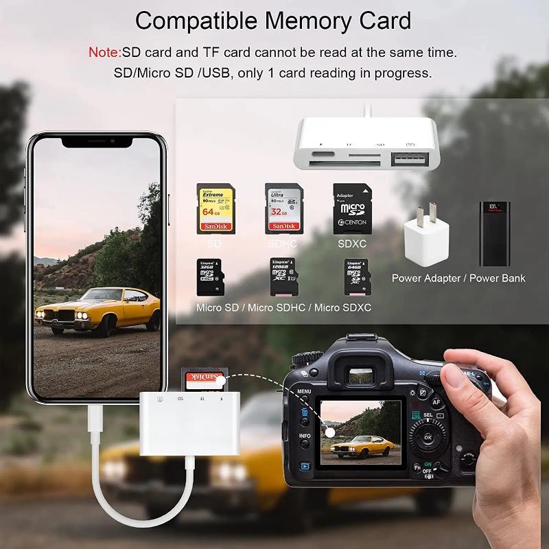 Đầu Đọc Thẻ Nhớ SD TF 4 Trong 1 USB OTG Kèm Đầu Đọc Thẻ SD TF Cho iPhone / iPad / iOS 14