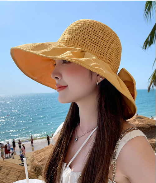 Mũ rộng vành chống nắng chống tia cực tím thắt nơ thời trang, nón nữ đi nắng thời trang