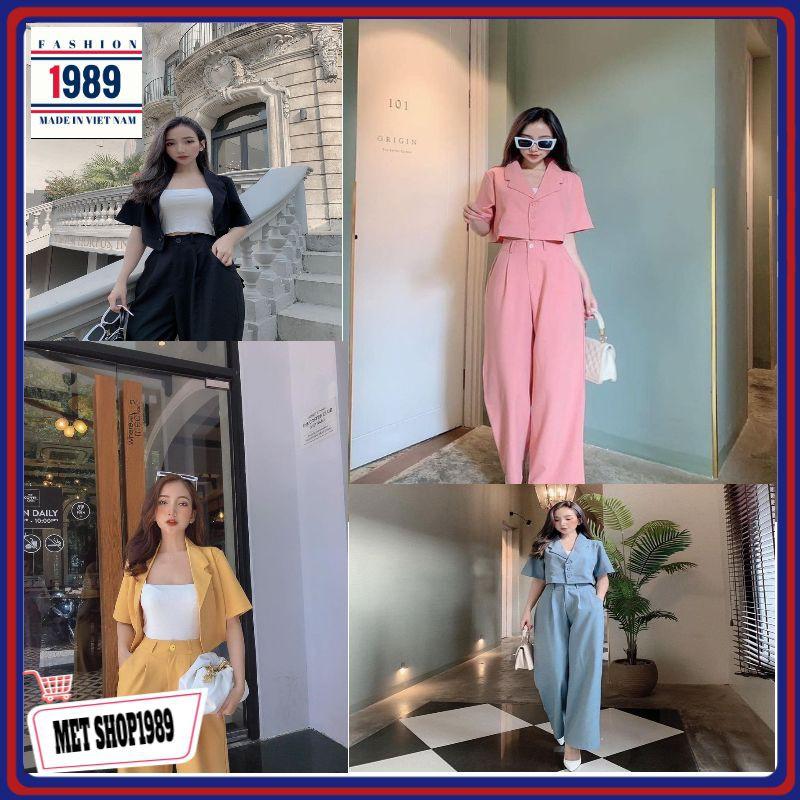 Áo blazer Croptop kèm quần ống rộng phong cách ulzzang năng động trẻ trung.Sét bộ đi chơi đi tiệc thời trang nữ