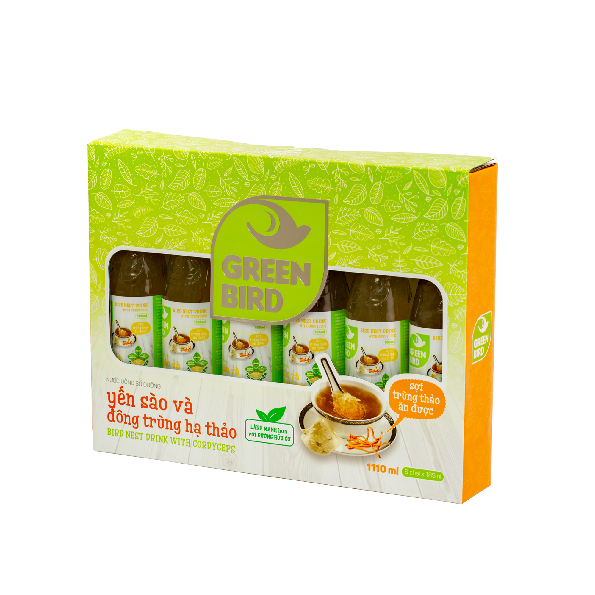 Hộp quà Green Bird - Nước Uống Bổ Dưỡng Yến Sào và Đông Trùng Hạ Thảo - (6chai*185ml)