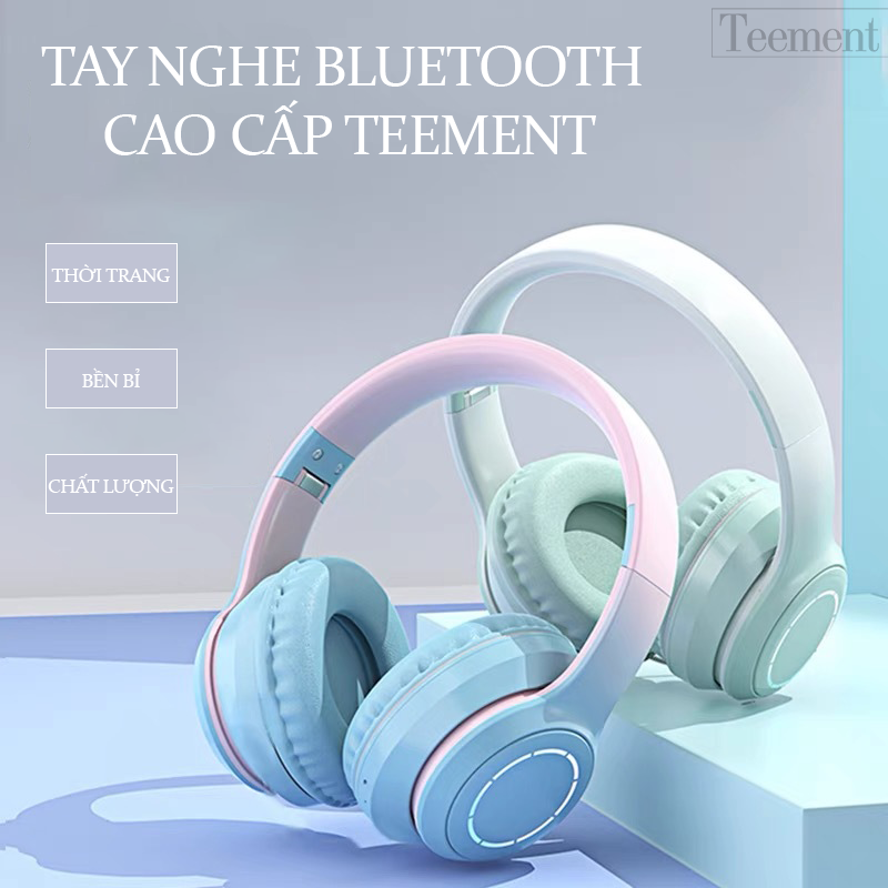 Tai Nghe Chụp Tai Bluetooth Không Dây Gaming, Tai Nghe Bluetooth Chụp Tai Có Mic Đàm Thoại Tiện Lợi, Tai Nghe Bluetooth Có Đèn LED , Pin Cực Khỏe BluetoothCao Cấp - Hàng Chính Hãng TEEMENT