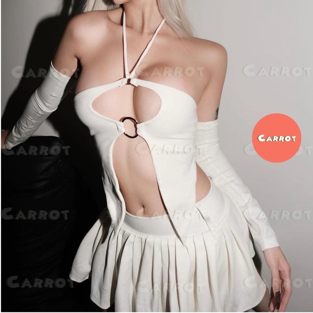 Áo croptop thiết kế ôm ngực chân váy xếp ly giá rẻ sexy thun cao cấp co giãn carroxinhdep