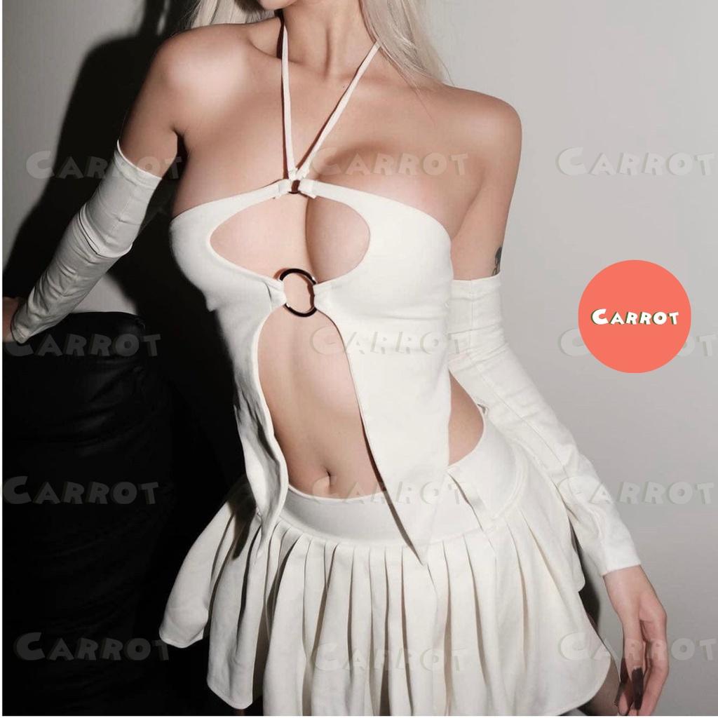 Áo croptop thiết kế ôm ngực chân váy xếp ly giá rẻ sexy thun cao cấp co giãn carroxinhdep (109)