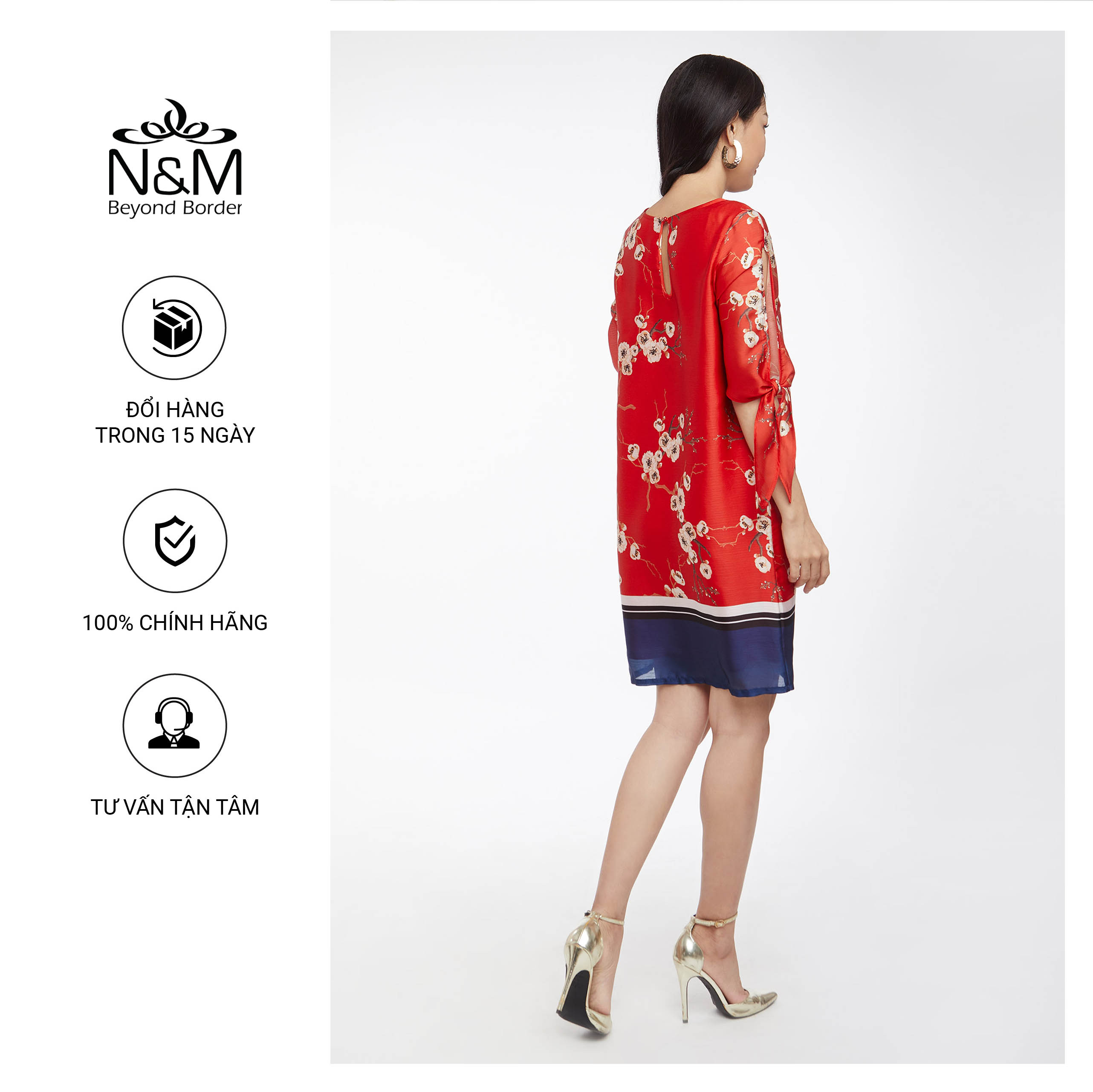 Đầm Nữ tay lỡ dáng suông họa tiết hoa nổi bật N&amp;M mã 1909023
